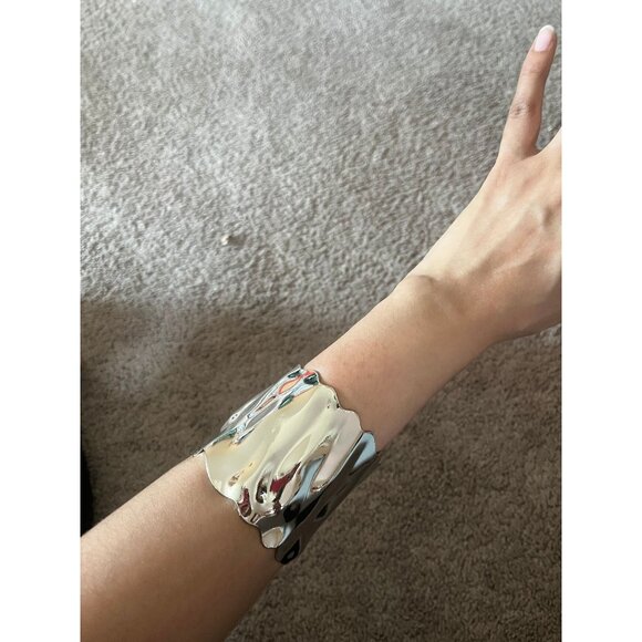 Large wide silver cuff bracelet big wavy bangle  chunky bold statement bracelet - Picture 1 of 7